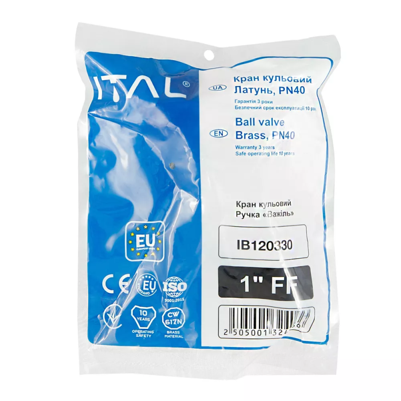 ITAL Кран кульовий PN40 1" вн.-вн., ручка, нікель