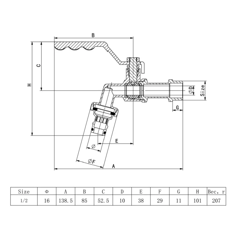 ITAL Кран водорозбірний PN40 1/2", нікель