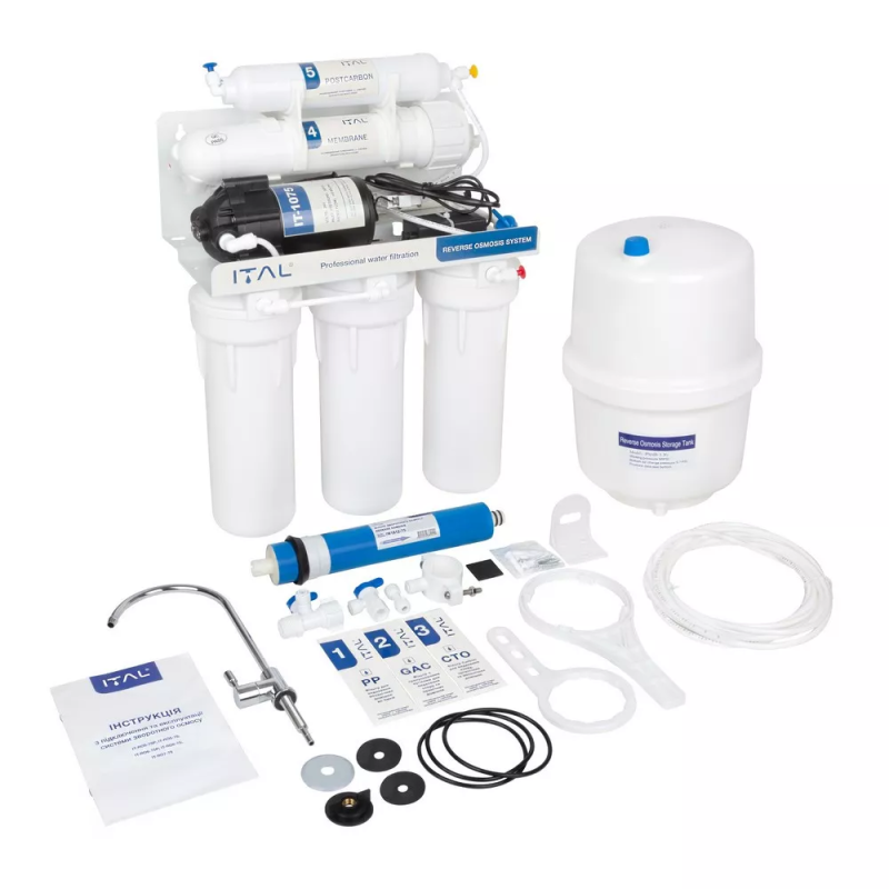 ITAL Фільтр зворотного осмосу RO5-75P п'ятиступенева система очищення, помпа (IT-RO5-75P)