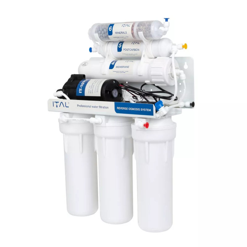 ITAL Фільтр зворотного осмосу  RO6-75P, мінералізатор, шестиступенева система очищення, помпа (IT-RO6-75P)