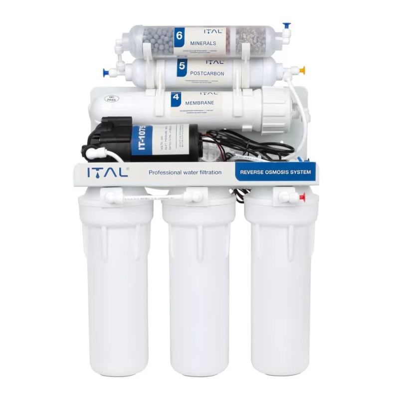 ITAL Фільтр зворотного осмосу  RO6-75P, мінералізатор, шестиступенева система очищення, помпа (IT-RO6-75P)