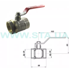 STA Кран кульовий  1" ВВ (червона ручка) НІК. {80/8} (Ц4479)