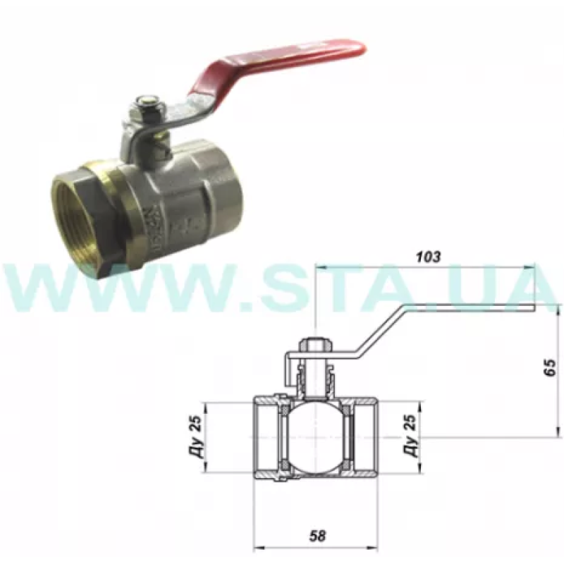 STA Кран кульовий  1" ВВ (червона ручка) НІК. {80/8} (Ц4479)