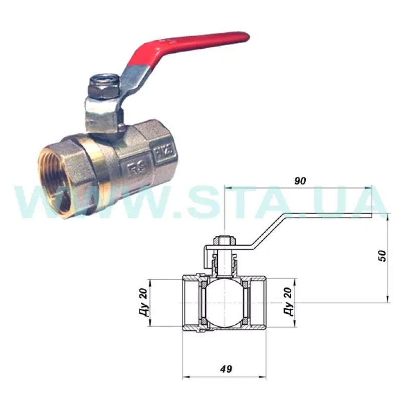 STA Кран кульовий   3/4" ВВ (червона ручка) НІК. {120/12} (Ц2723)