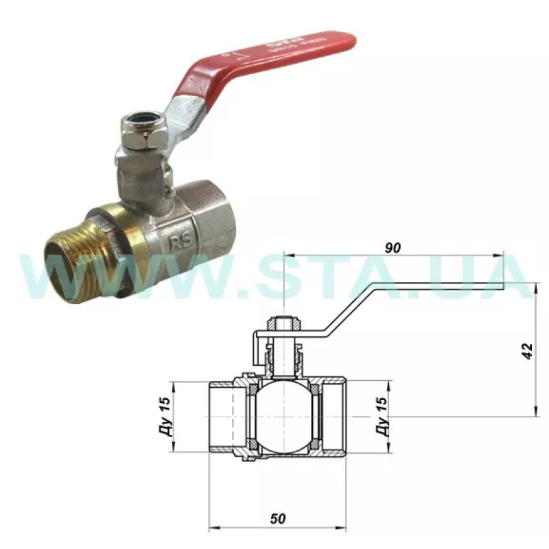 STA Кран кульовий   1/2" ВЗ (червона ручка) НІК. {150/15} (Ц2701)
