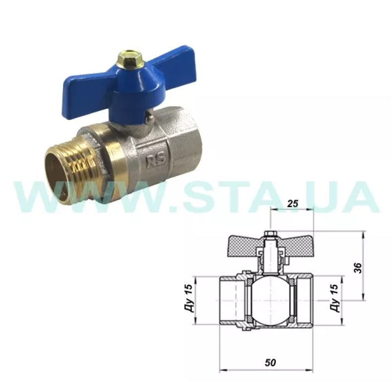 STA Кран кульовий   1/2" ВЗ (червоний метелик) НІК. {150/15} (Ц2697)