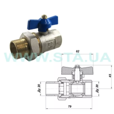STA Кран кульовий з американкою   3/4" (червоний метелик) НІК. {108/12} (Ц2824)