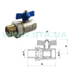 STA Кран кульовий з американкою   1/2" (червоний метелик) НІК. {150/15} (Ц3043)
