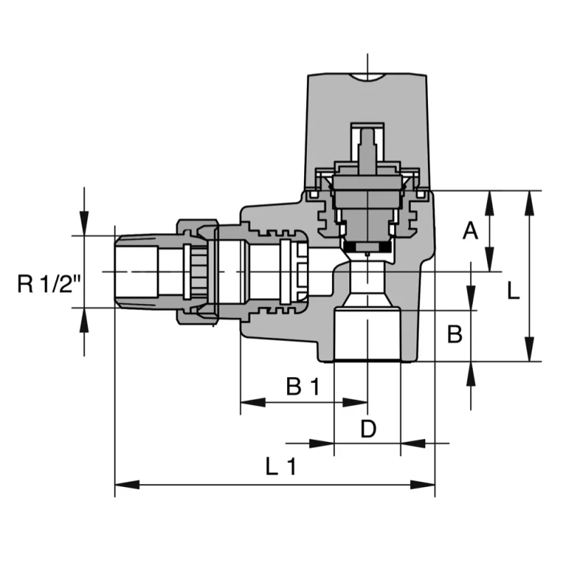 ITAL Вентиль PP-r термостатичний 20 мм х 1/2" зі згоном, кутовий