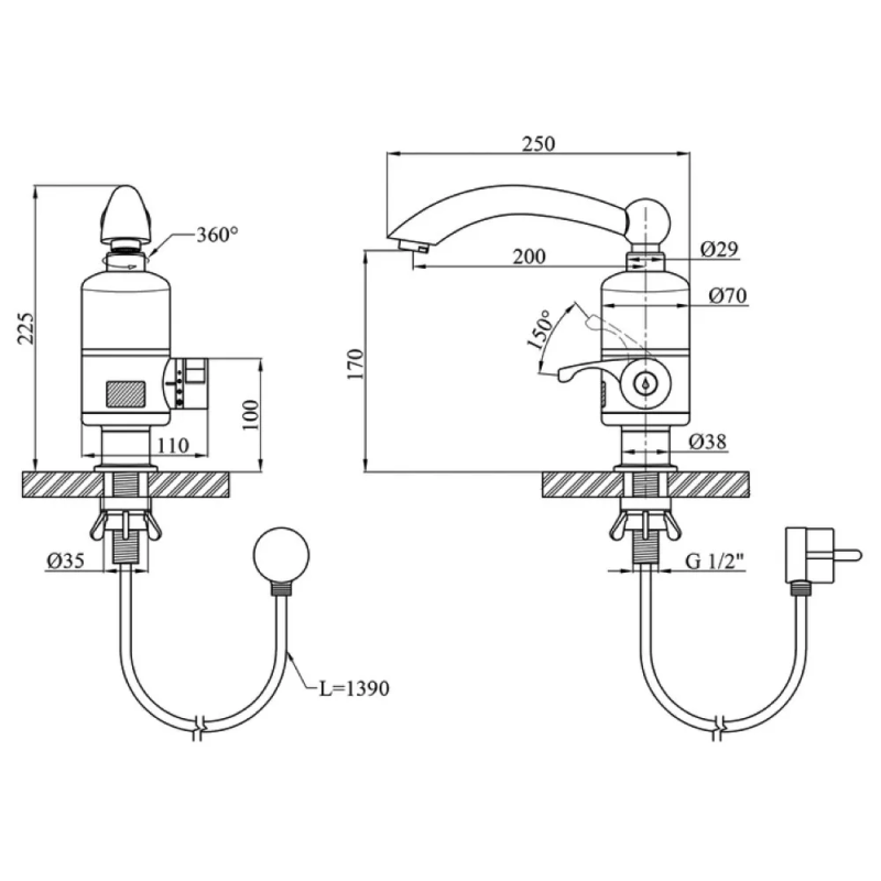 WEZER Проточний водонагрівач SDR-D05T кухня з датчиком темп.