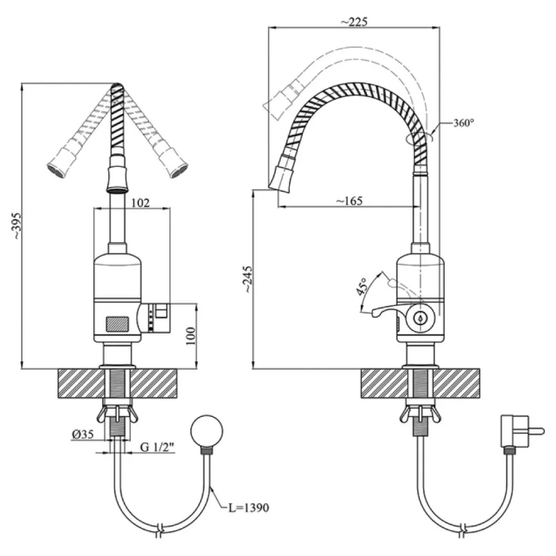 WEZER Проточний водонагрівач SDR-F05T кухня з датчиком темп.