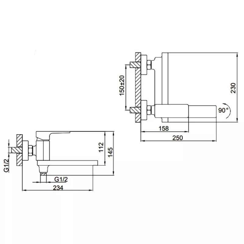FAOP Змішувач для ванни A3209-6 з плоским виливом 192 мм, чорний