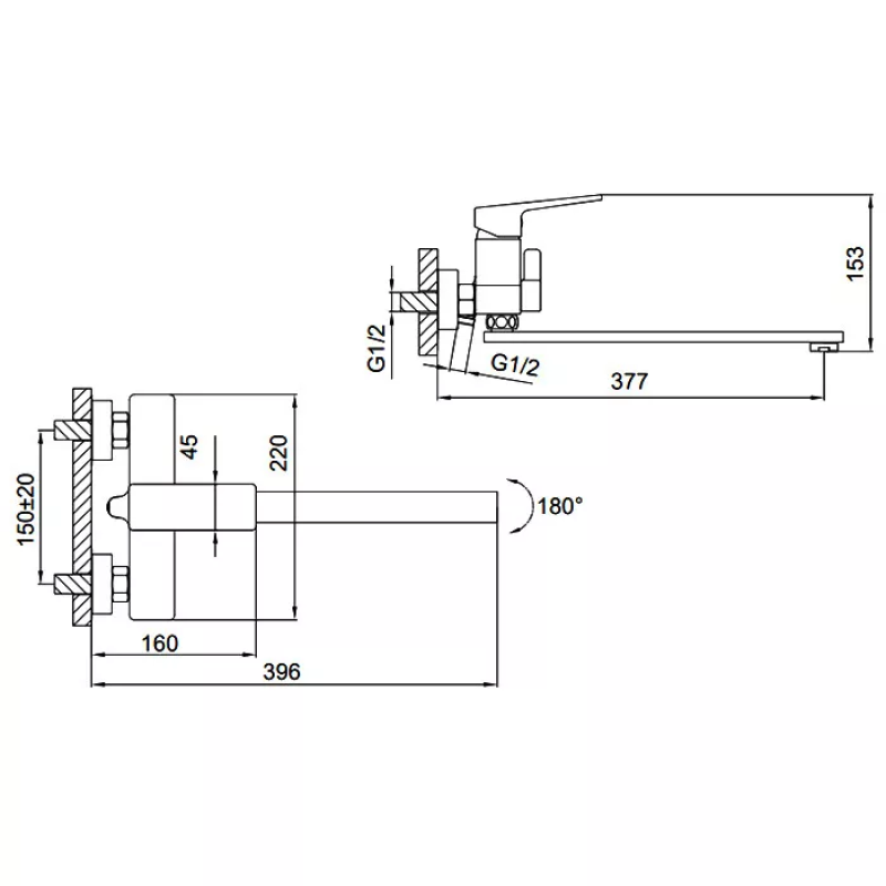 FAOP Змішувач для ванни A2209 з плоским виливом 350 мм, хром.
