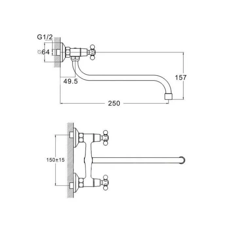 WEZER Змішувач настінний для кухні TZK12-A605, хром