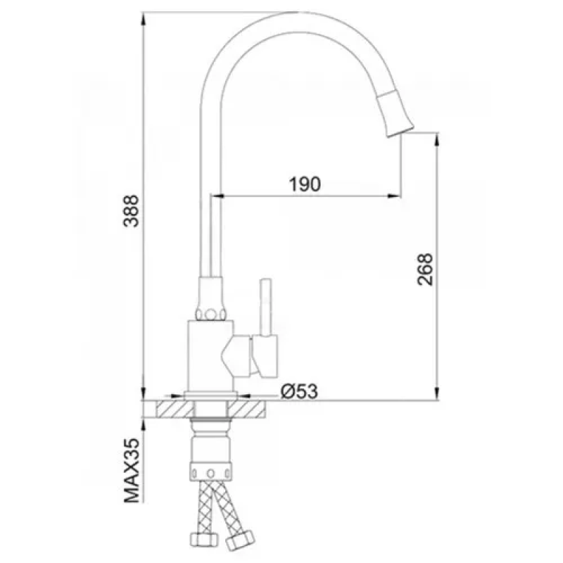 WEZER Змішувач для кухні з гнучким виливом EKO4E-01-BLACK