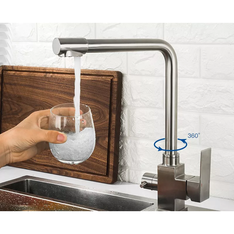 WEZER Змішувач для кухні на дві води PRO4C-02, нержавіюча сталь