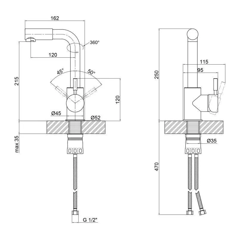 WEZER Змішувач для умивальника EKO1B-01, сатин