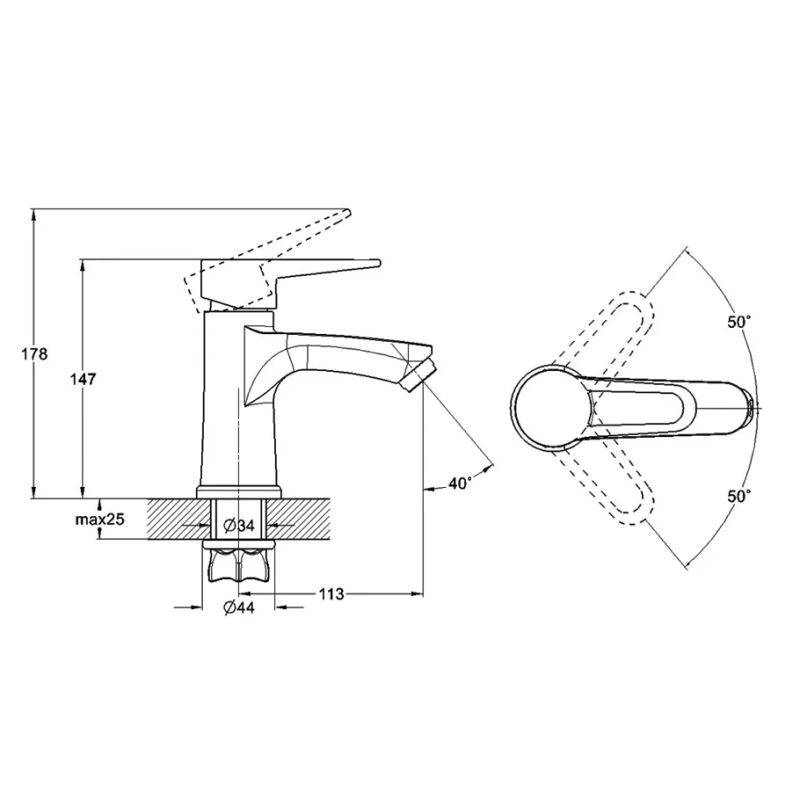 WEZER Змішувач для умивальника PUD1-045, сатин