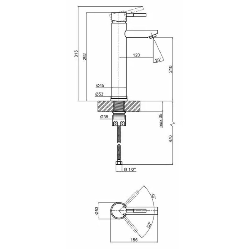 WEZER Змішувач для умивальника EKO11A-01-BLACK високий