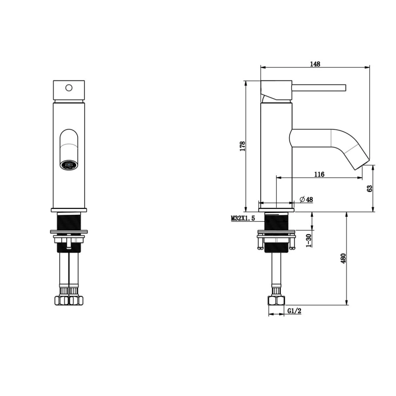 WEZER Змішувач для умивальника EKO1C-01 нержавіюча сталь