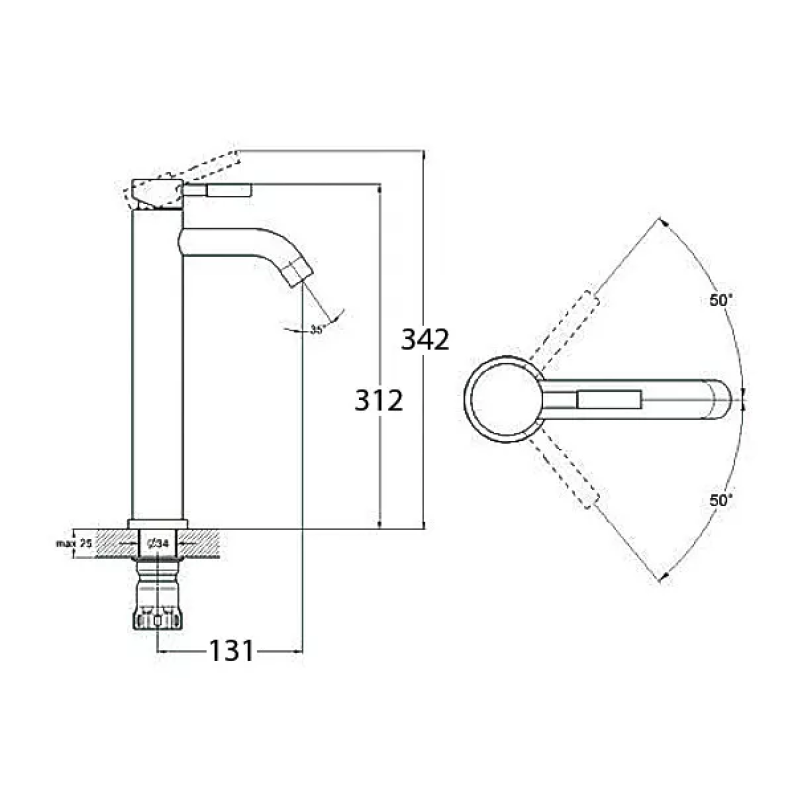 WEZER Змішувач для умивальника EKO11С-01 високий