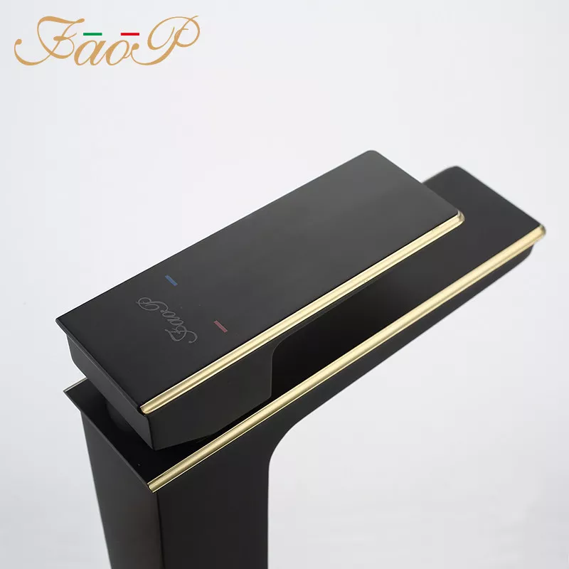 FAOP Змішувач для раковини A1006-6, чорний-золото.