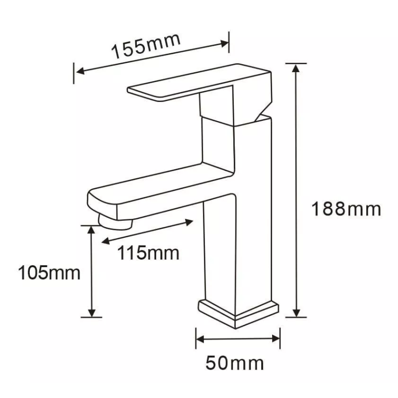 WEZER Змішувач для умивальника PRO1-02-GUNGREY, збройова сталь