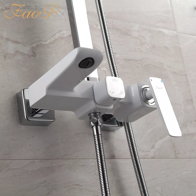 FAOP Душова система A2403-8, вилив - перемикач на лійку, 2-режими, білий-хром