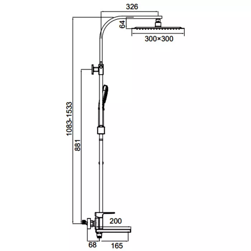 FAOP Душова система A2409-6, вилив - перемикач на лійку, 3-режими, чорний