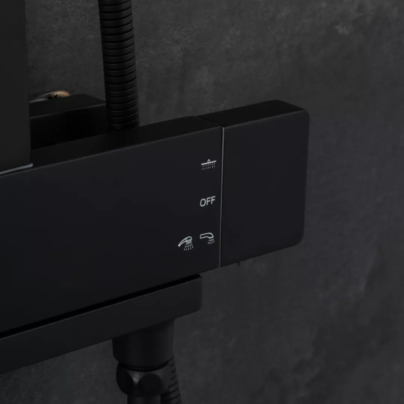 FAOP Душова система з термостатом A2409-60, вилив - перемикач на лійку, 3-режими, чорний