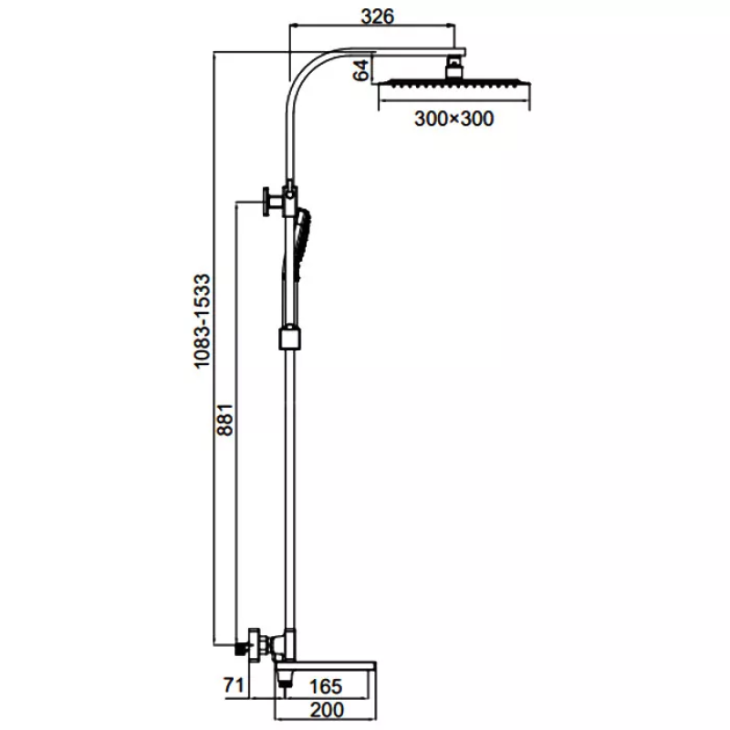 FAOP Душова система з термостатом A2409-60, вилив - перемикач на лійку, 3-режими, чорний