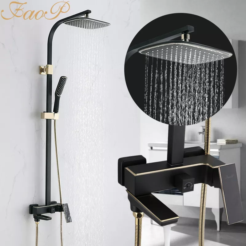 FAOP Душова система A2406-6, вилив - перемикач на лійку, 1-режим, чорний-золото