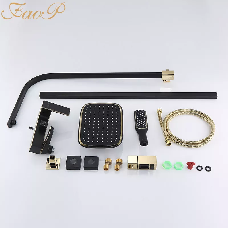 FAOP Душова система A2406-6, вилив - перемикач на лійку, 1-режим, чорний-золото