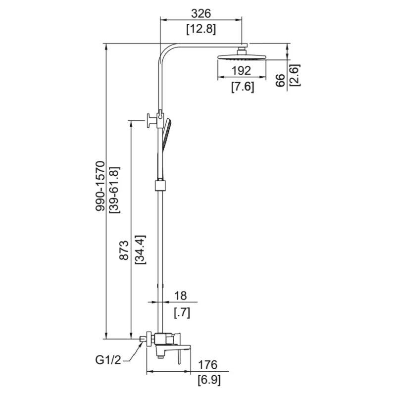 FAOP Душова система A2406-6, вилив - перемикач на лійку, 1-режим, чорний-золото