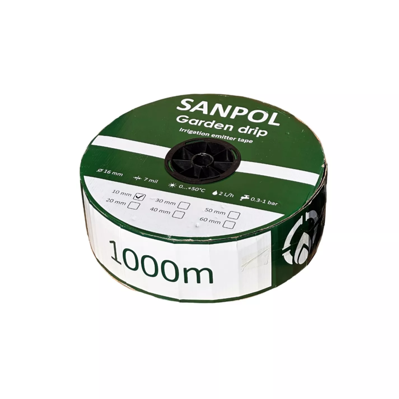 SANPOL Стрічка емітерна для крапельного поливу , 7 mil, 10см (бухта 1000 м)