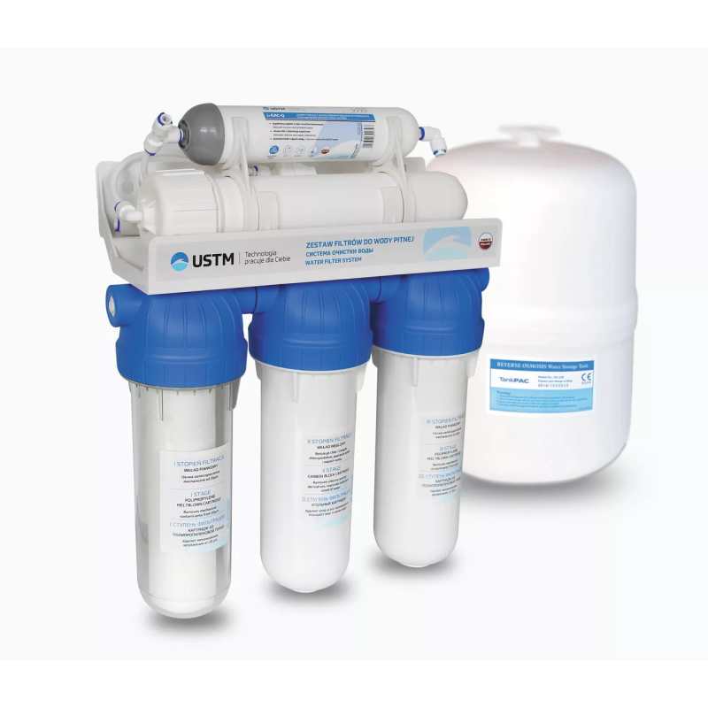 USTM Фільтр зворотного осмосу RO5-12-EMI-MP п'ятиступінчаста система очищення, помпа