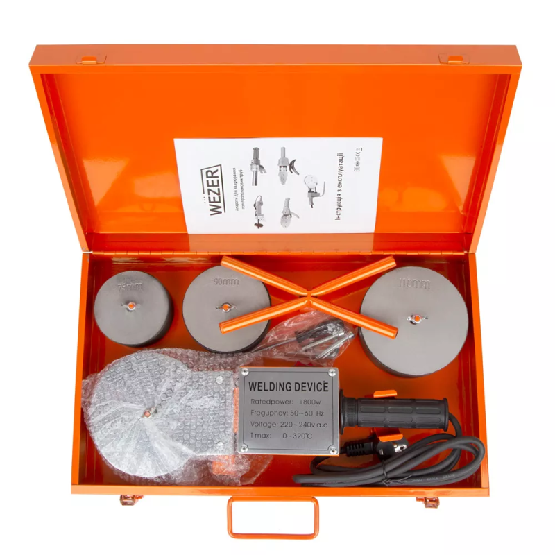 WEZER Апарат для зварювання пластикових труб CF-110-6, 1800Вт, насадки Ø75...110