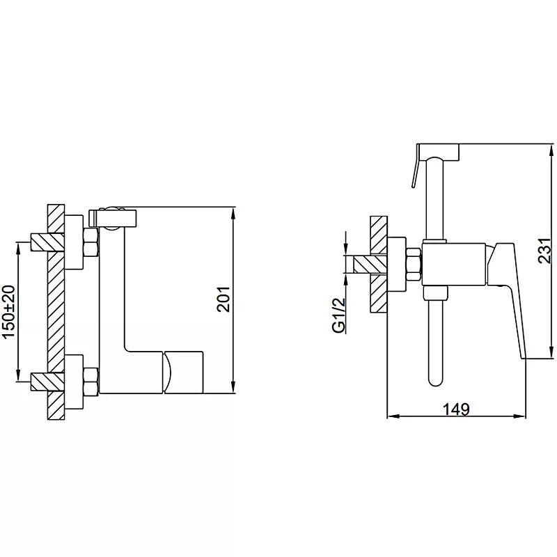 FAOP Змішувач із гігієнічним душем A2009, хром