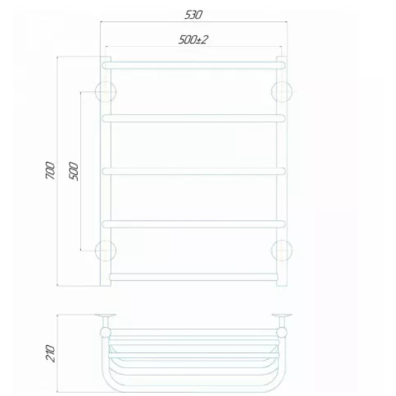 Deffi Рушникосушарка електрична Стандарт з полицею 500x700 лівий, 100 Вт, білий