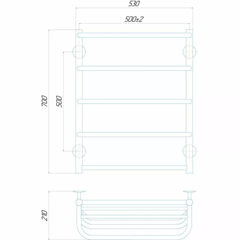 Deffi Рушникосушарка електрична Стандарт з полицею 500x700 лівий, 100 Вт, білий