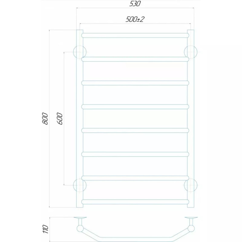 Deffi Рушникосушарка електрична Трапеція 500x800 правий, 80 Вт