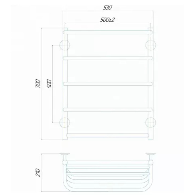 Deffi Рушникосушарка електрична Стандарт з полицею 500x700 лівий, 100 Вт, чорний