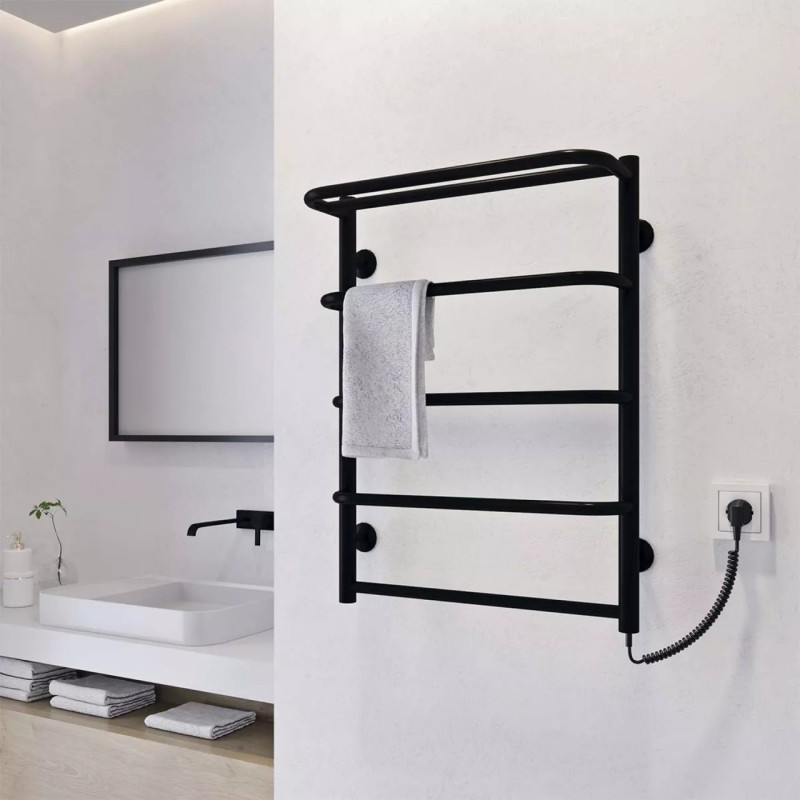 Deffi Рушникосушарка електрична Стандарт з полицею 500x700 лівий, 100 Вт, чорний