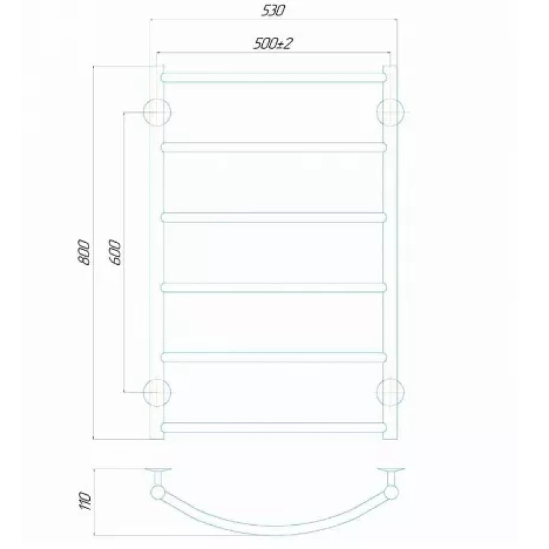 Deffi Рушникосушарка електрична Класик 500x800 лівий, 110 Вт, хром