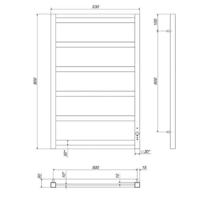 Deffi Рушникосушарка електрична Avast 500x800 правий, 140 Вт, чорний