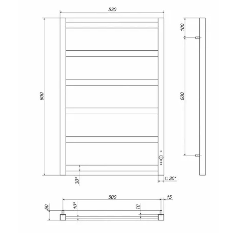 Deffi Рушникосушарка електрична Avast 500x800 лівий, 140 Вт