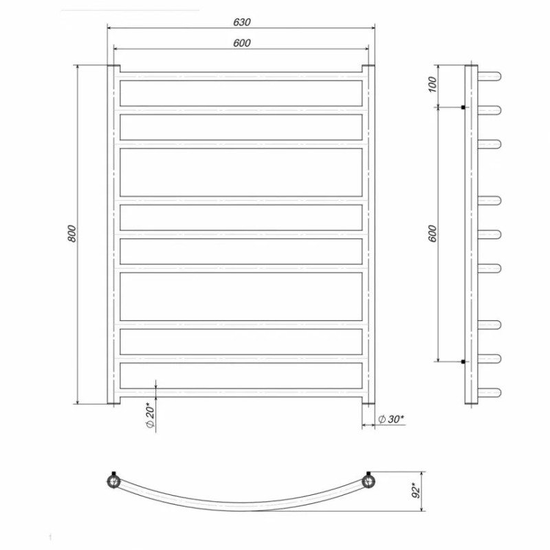 Deffi Рушникосушарка водяна Класік Еліт 600х800 мм