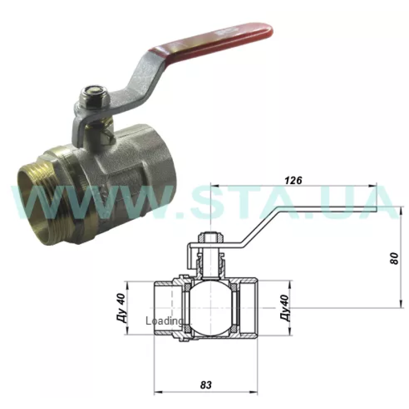 STA Кран кульовий 1 1/2" ВЗ (червона ручка) НІК. {30/3} (1009452)