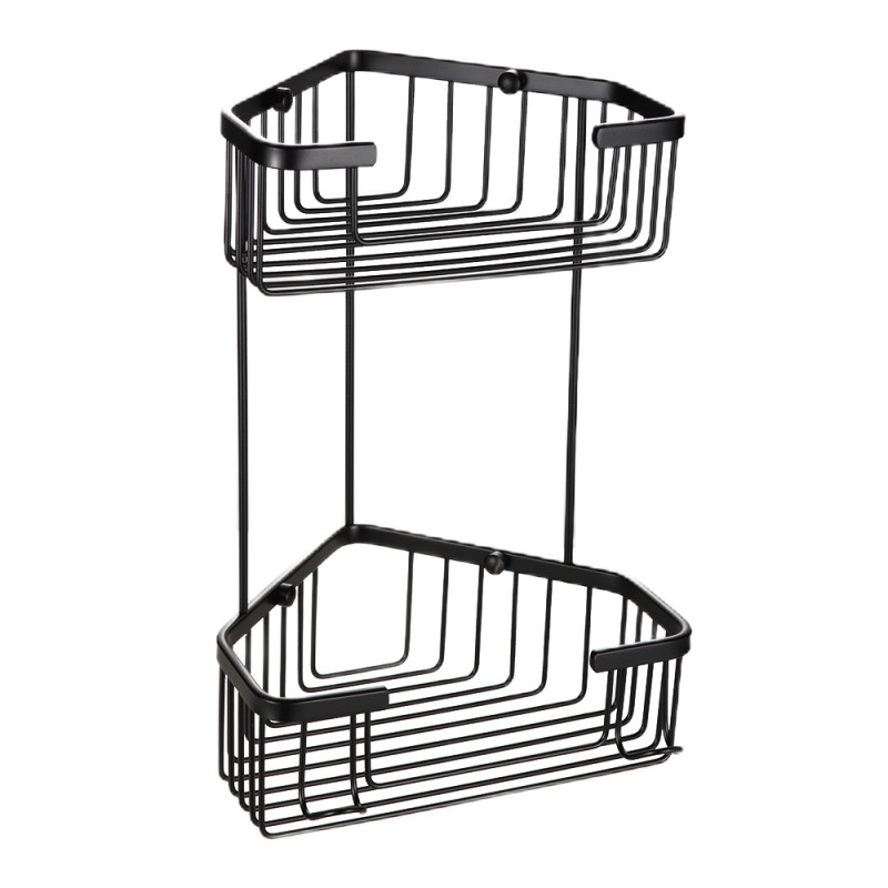 Frap Полиця кутова F351-16, двоярусна з гачками, нержавіюча сталь, чорний