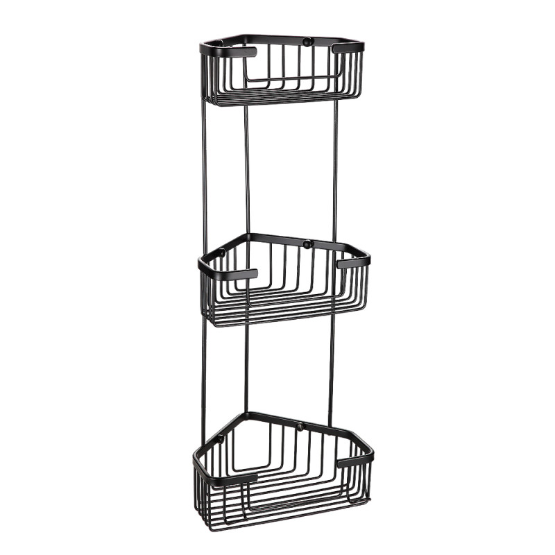 Frap Полиця кутова F351-26, триярусна з гачками, нержавіюча сталь, чорний